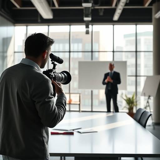 Example shot of a corporate training video production in a modern office setting.